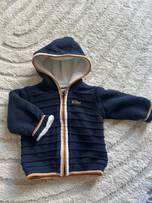 Veste à manches longues bleu marine à capuche et moumoute à l’intérieur Elle Est Où La Mer - 18 mois