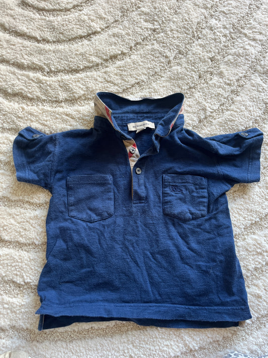 T-shirt à manches courtes bleu marine avec col Burberry - 18 mois