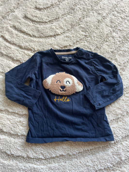 T-shirt à manches longues bleu marine avec tête chien en relief - 18 mois