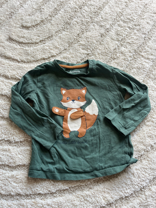 T-shirt à manches longues vert motif renard - 18 mois