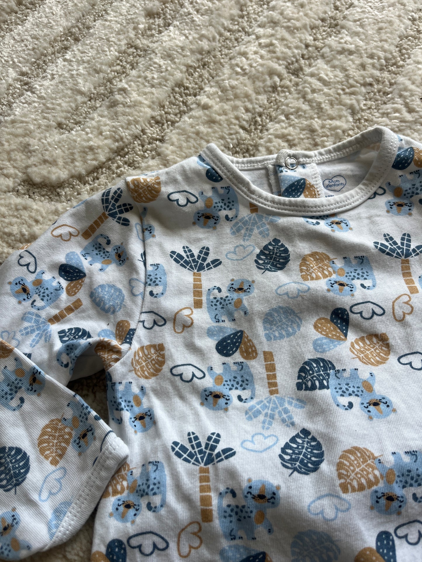 Pyjama léger motifs savane en bleu et beige - 18 mois