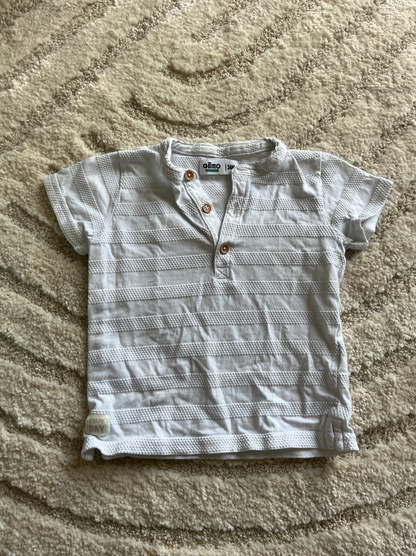 T-shirt à manches courtes blanc à rayures en maille gaufrée - 24 mois
