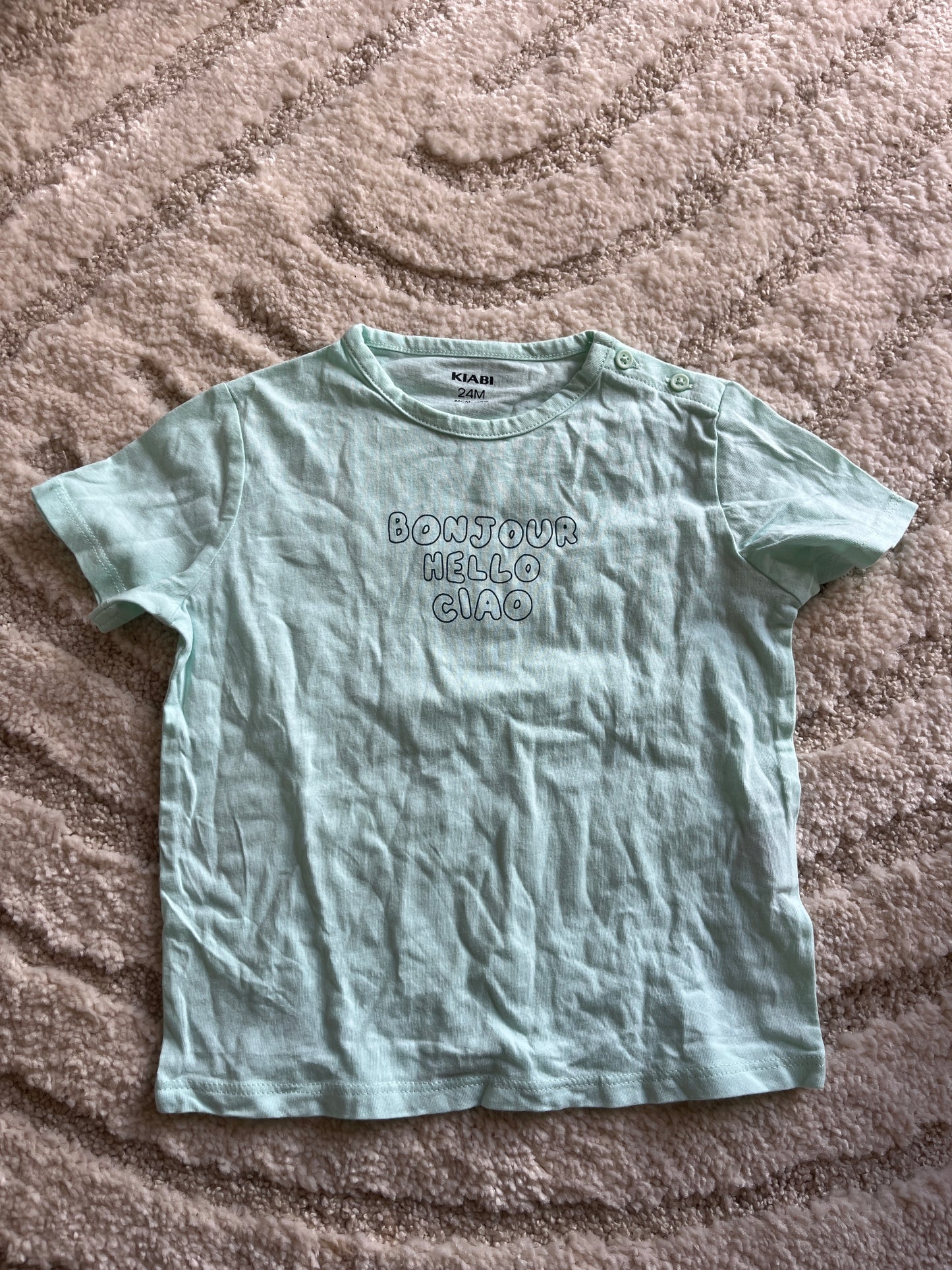 T-shirt à manches courtes bleu cyan « bonjour » - 24 mois
