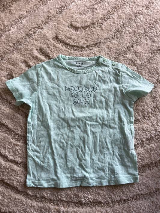 T-shirt à manches courtes bleu cyan « bonjour » - 24 mois