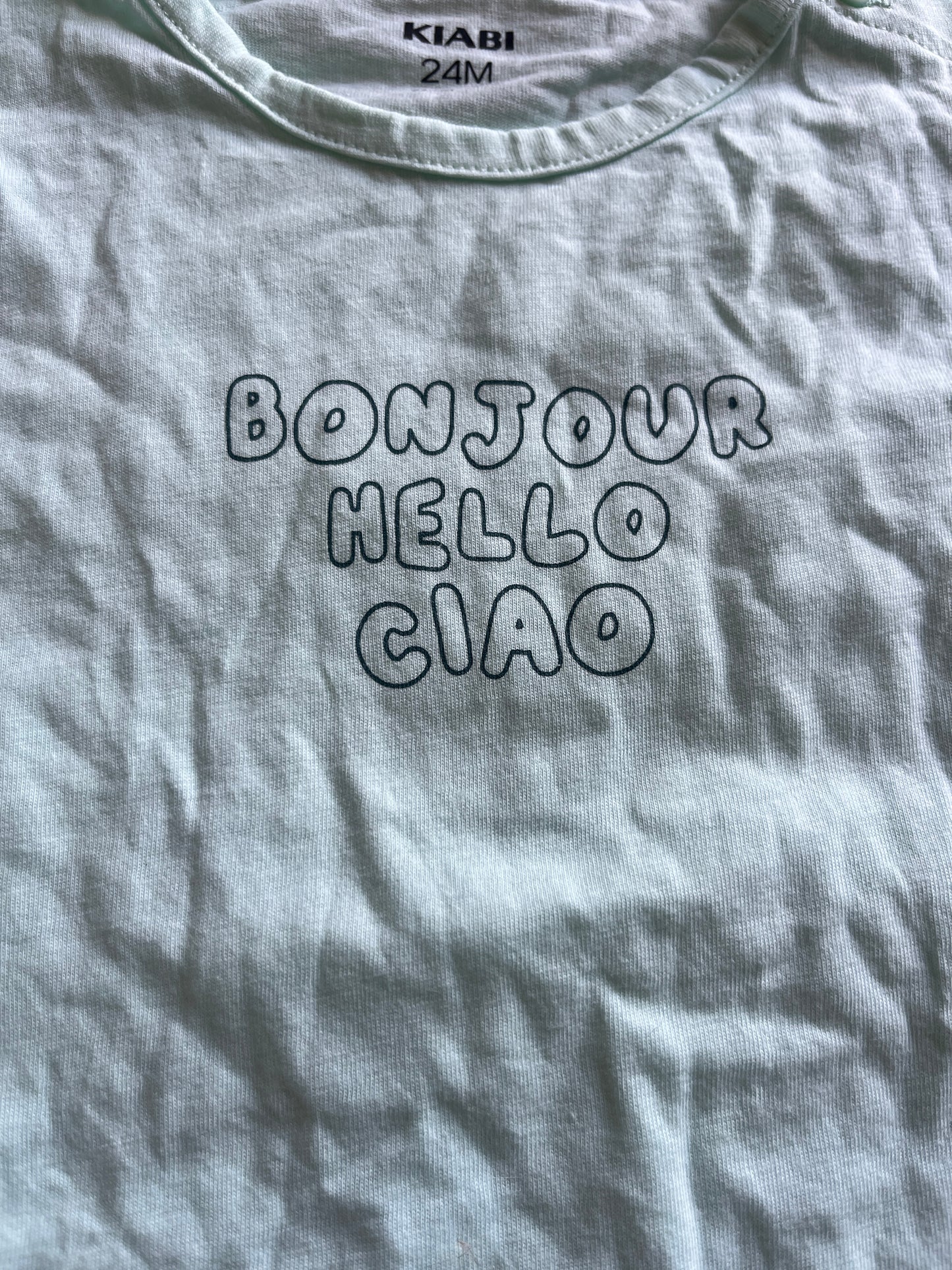 T-shirt à manches courtes bleu cyan « bonjour » - 24 mois