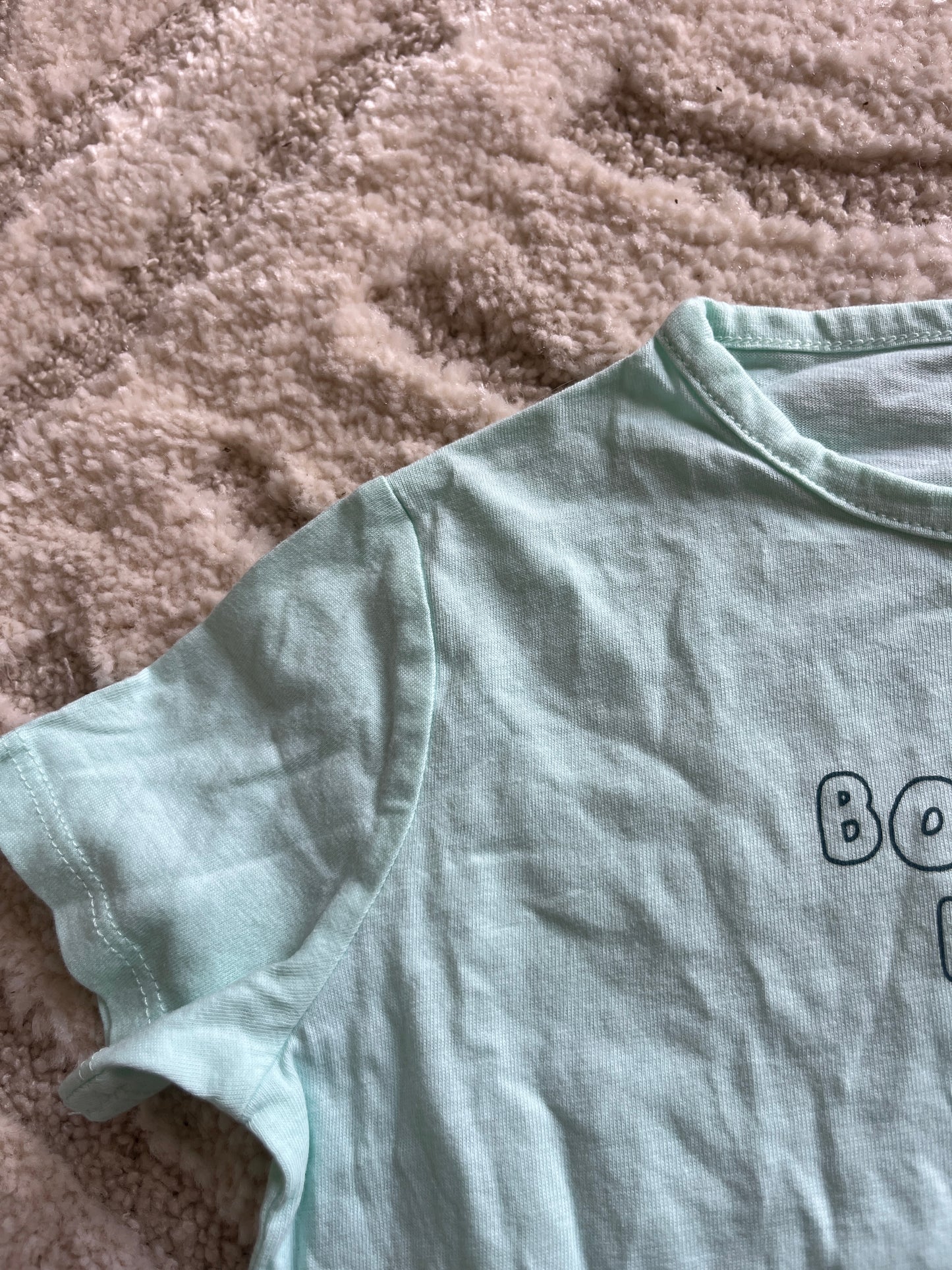 T-shirt à manches courtes bleu cyan « bonjour » - 24 mois