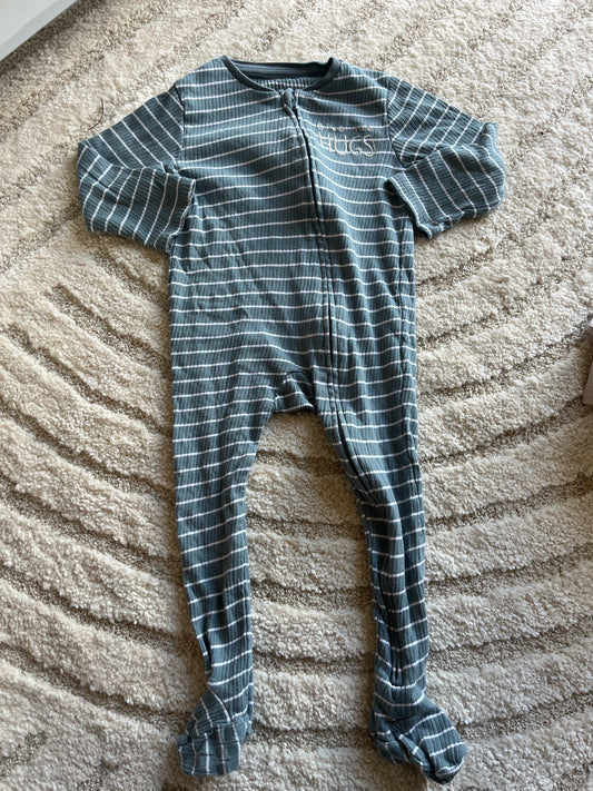 Pyjama léger côtelé vert d’eau à rayures à zip - 24 mois