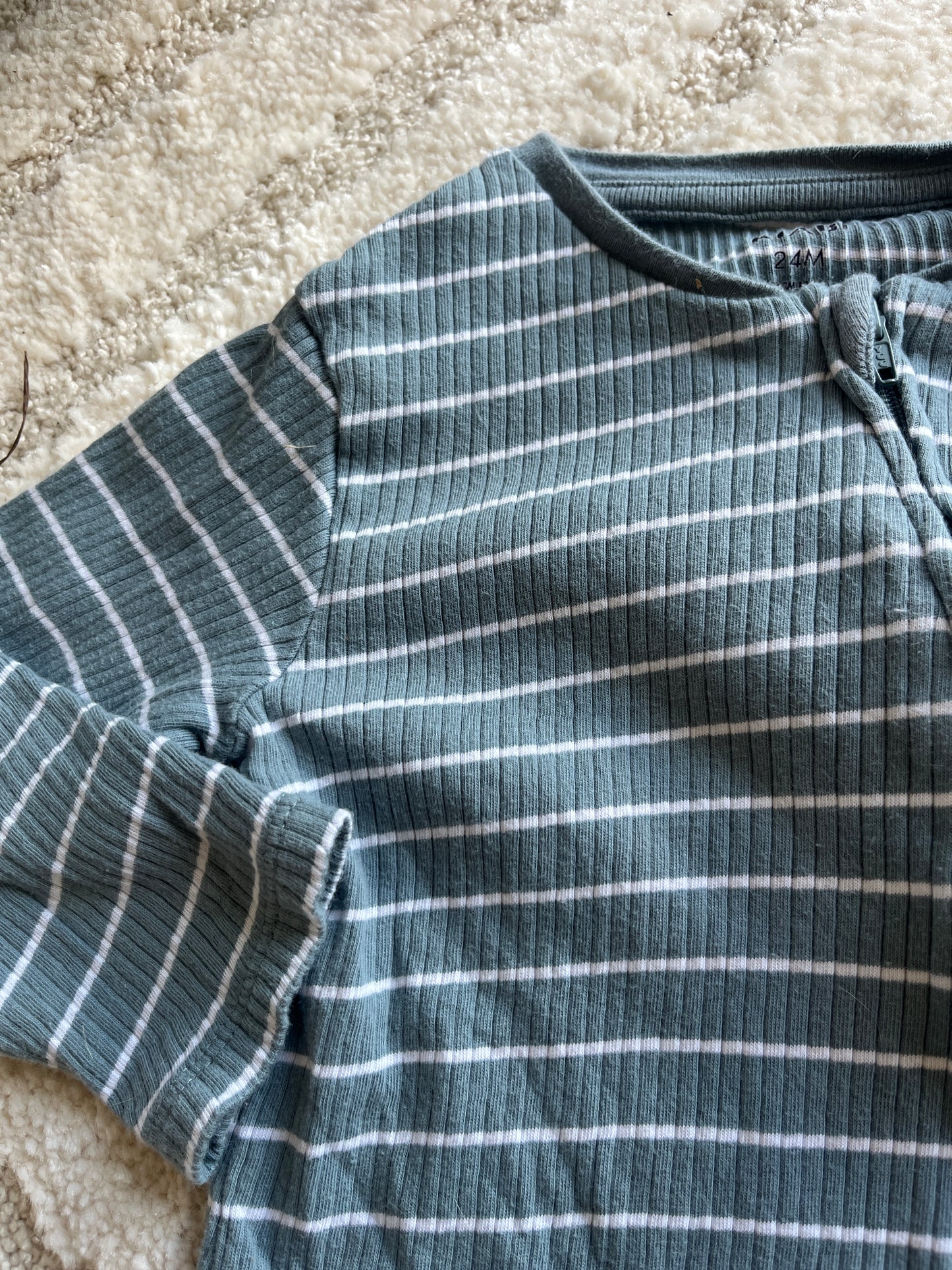 Pyjama léger côtelé vert d’eau à rayures à zip - 24 mois