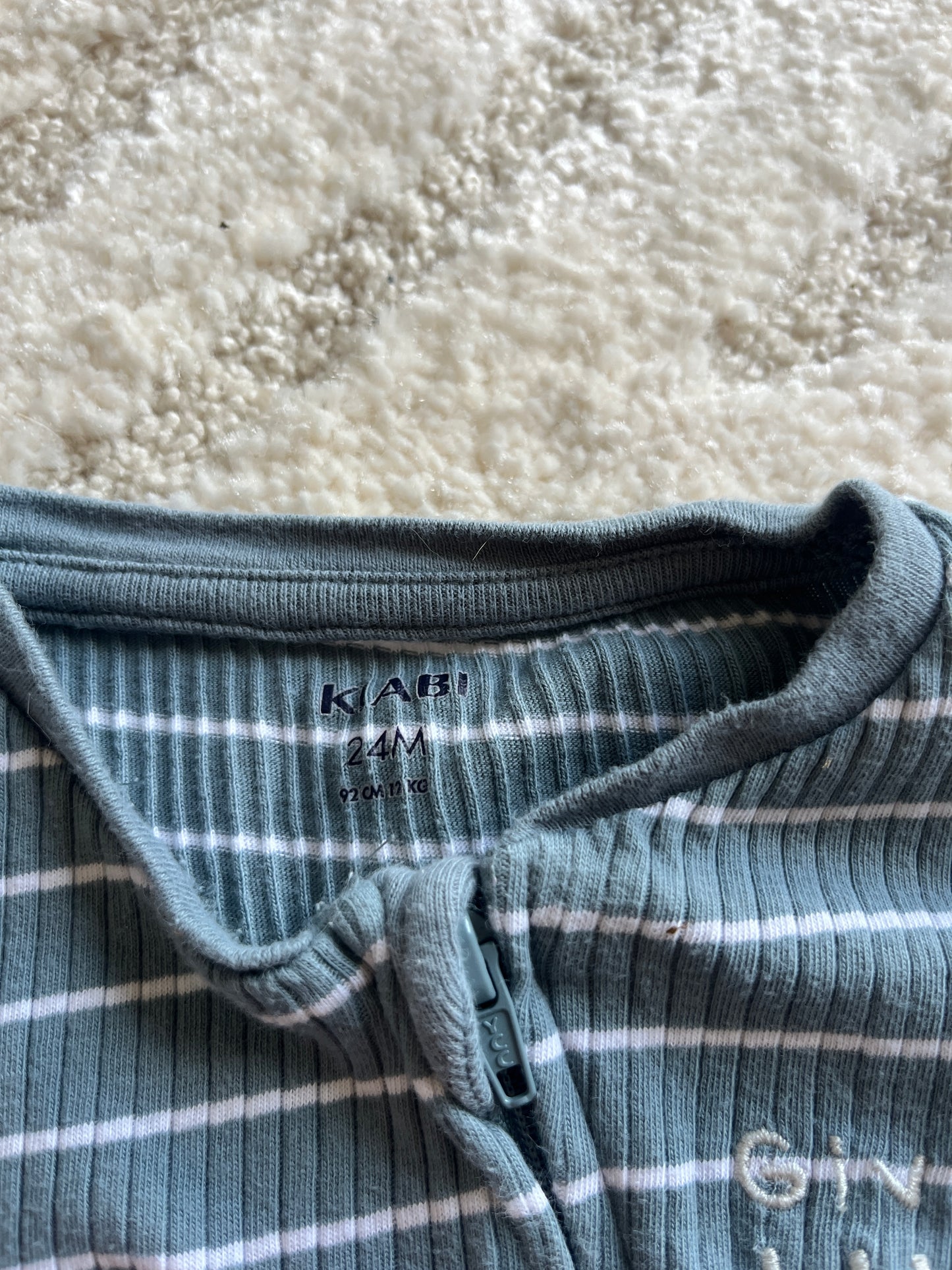 Pyjama léger côtelé vert d’eau à rayures à zip - 24 mois