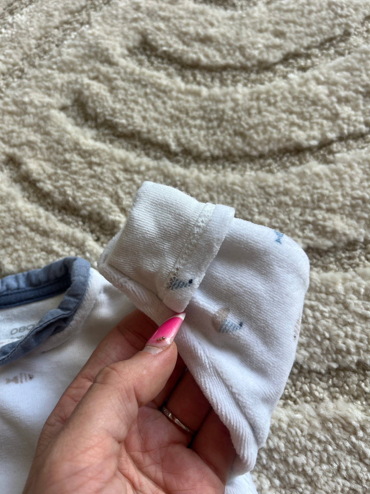 Pyjama velours blanc motifs oursons beige et bleu col Claudine - prématuré (45cm)
