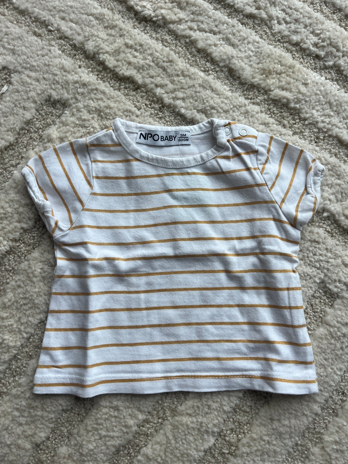 T-shirt à manches courtes blanc rayé jaune NPO - 3 mois