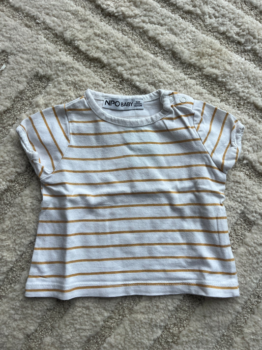 T-shirt à manches courtes blanc rayé jaune NPO - 3 mois