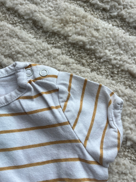 T-shirt à manches courtes blanc rayé jaune NPO - 3 mois