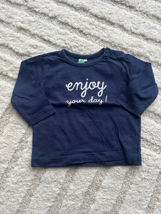 T-shirt à manches longues bleu marine « enjoy your day » - 6 mois