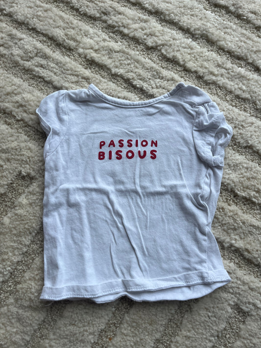 T-shirt à manches courtes blanc « passion bisous » - 6 mois