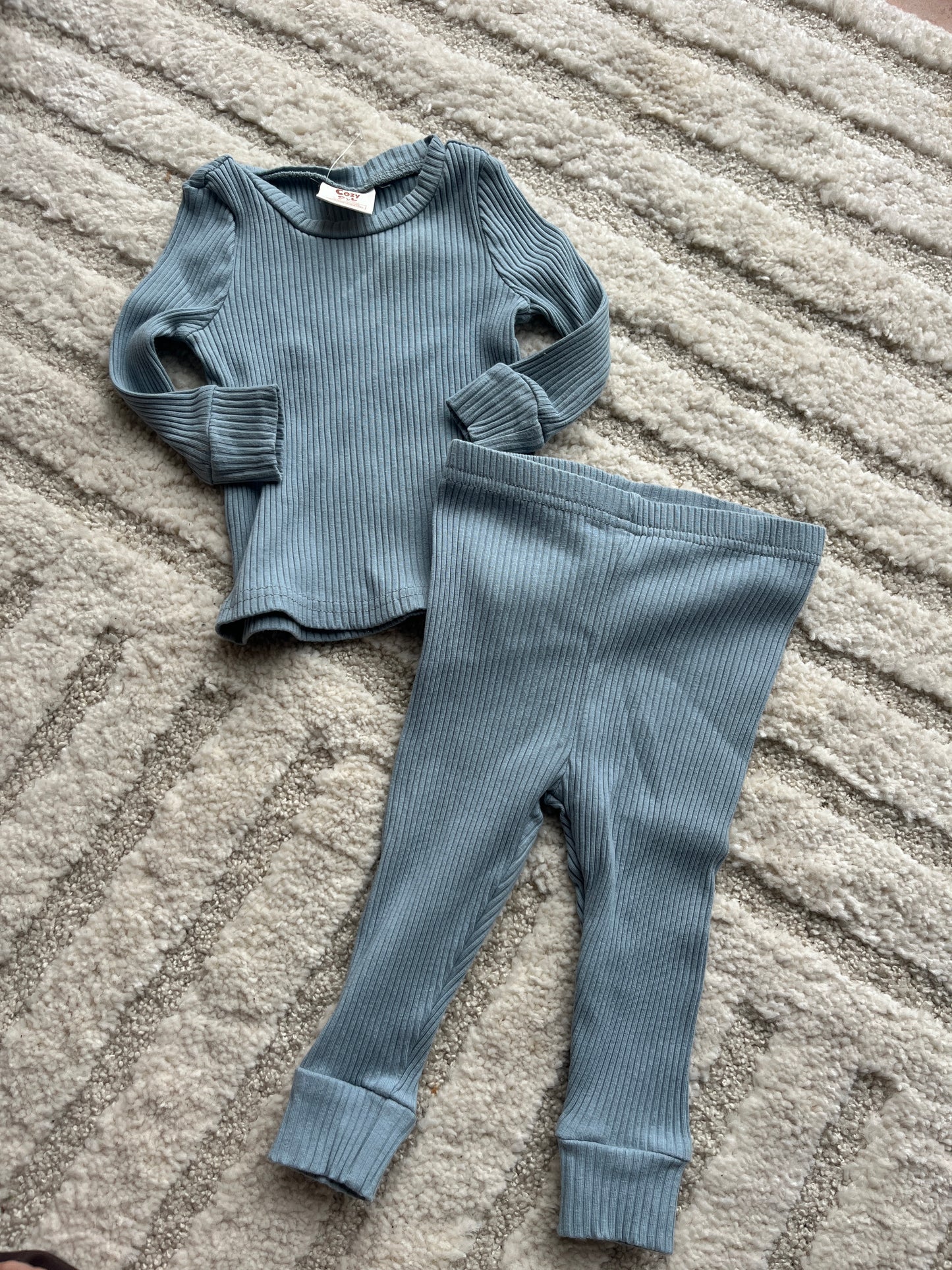 Ensemble haut + legging côtelé vert d’eau Cozy Club - 6/9 mois