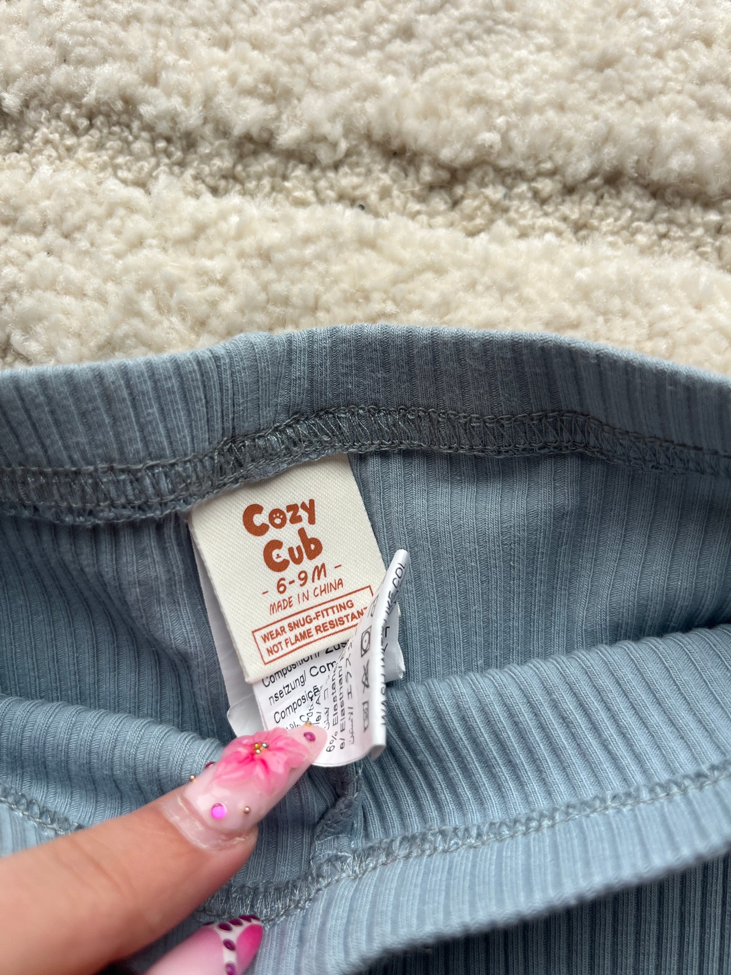 Ensemble haut + legging côtelé vert d’eau Cozy Club - 6/9 mois