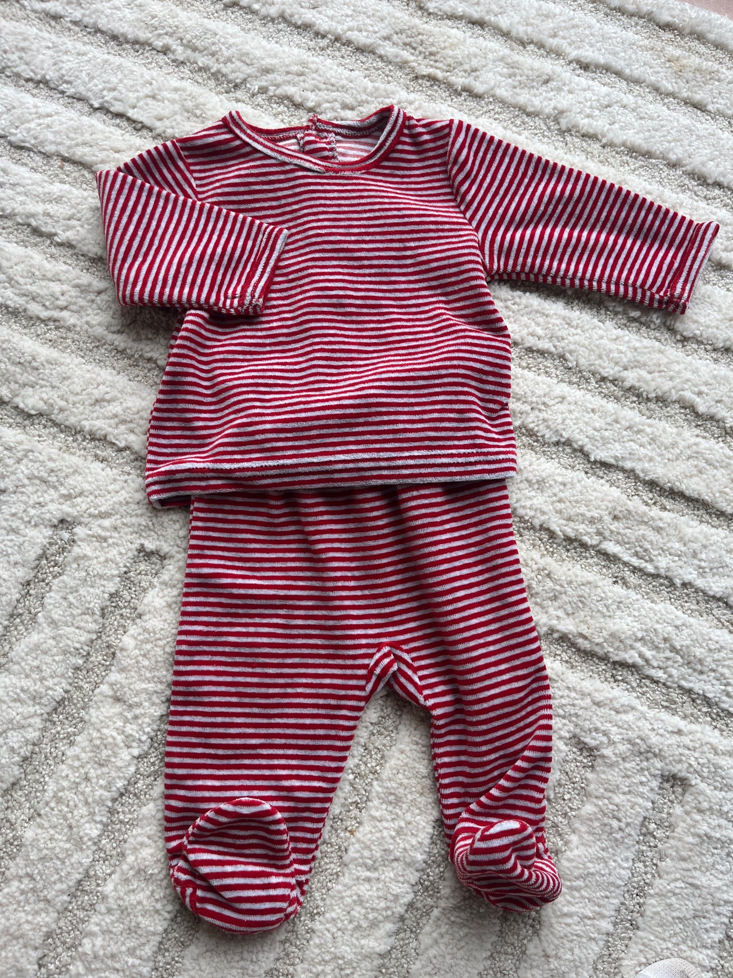 Pyjama velours 2 pièces à rayures rouges Verbaudet - 6 mois