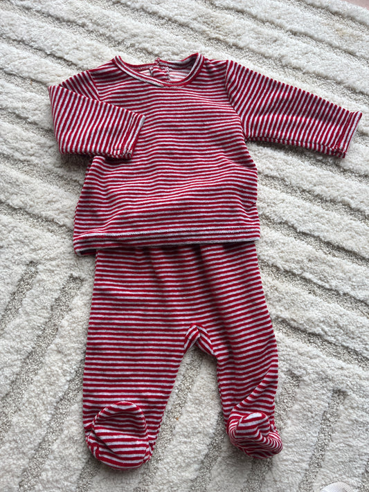 Pyjama velours 2 pièces à rayures rouges Verbaudet - 6 mois