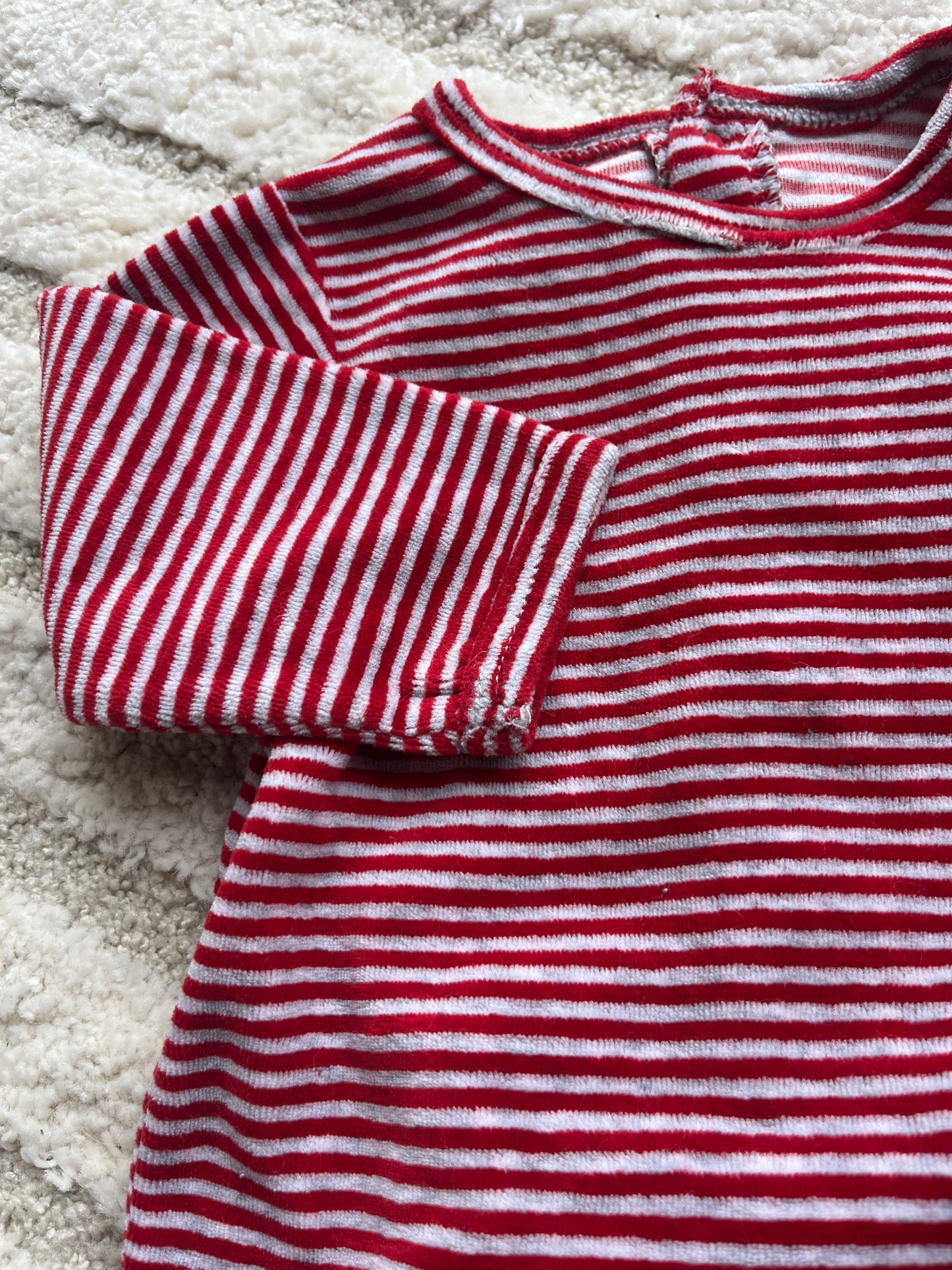 Pyjama velours 2 pièces à rayures rouges Verbaudet - 6 mois