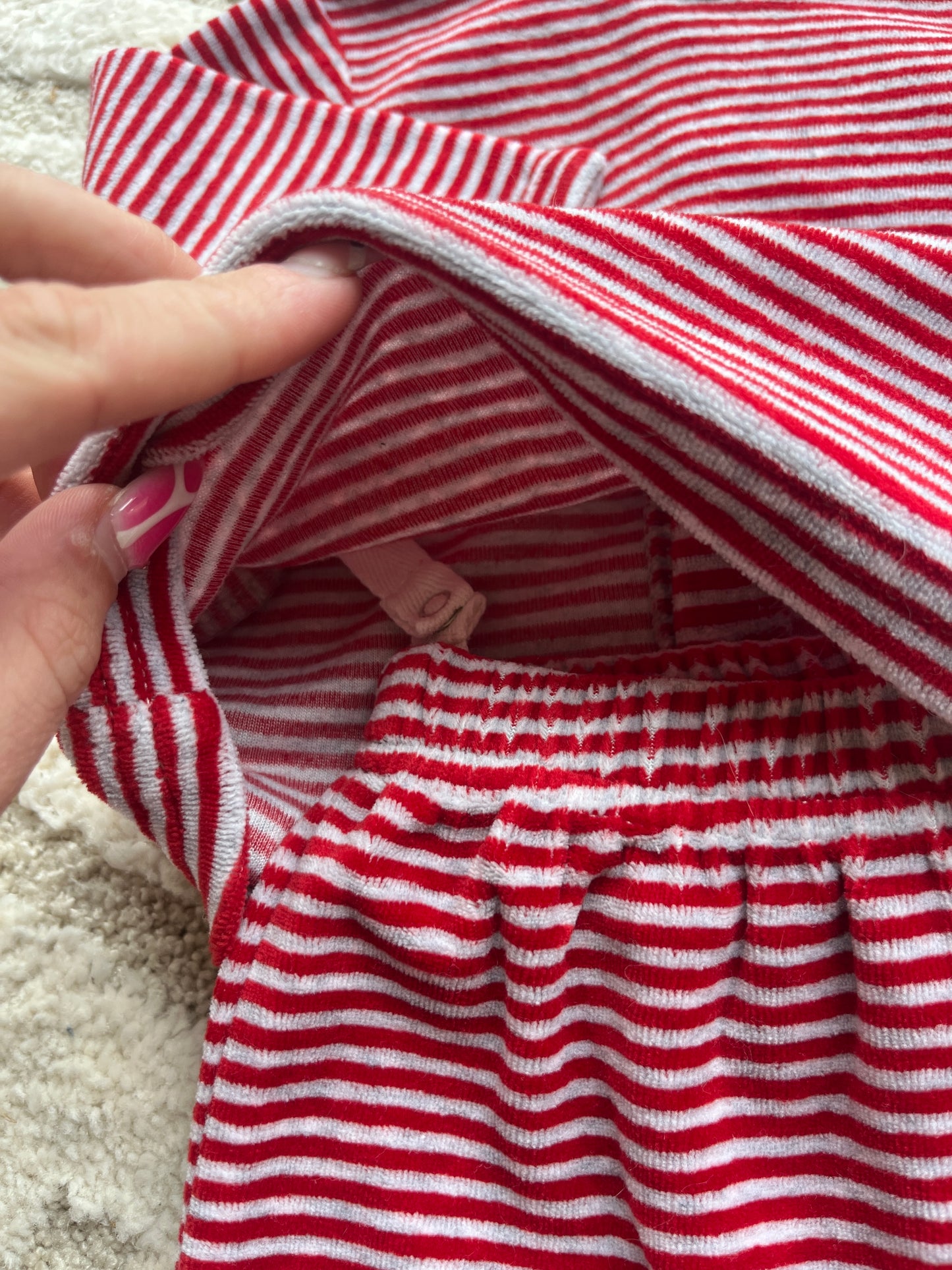 Pyjama velours 2 pièces à rayures rouges Verbaudet - 6 mois