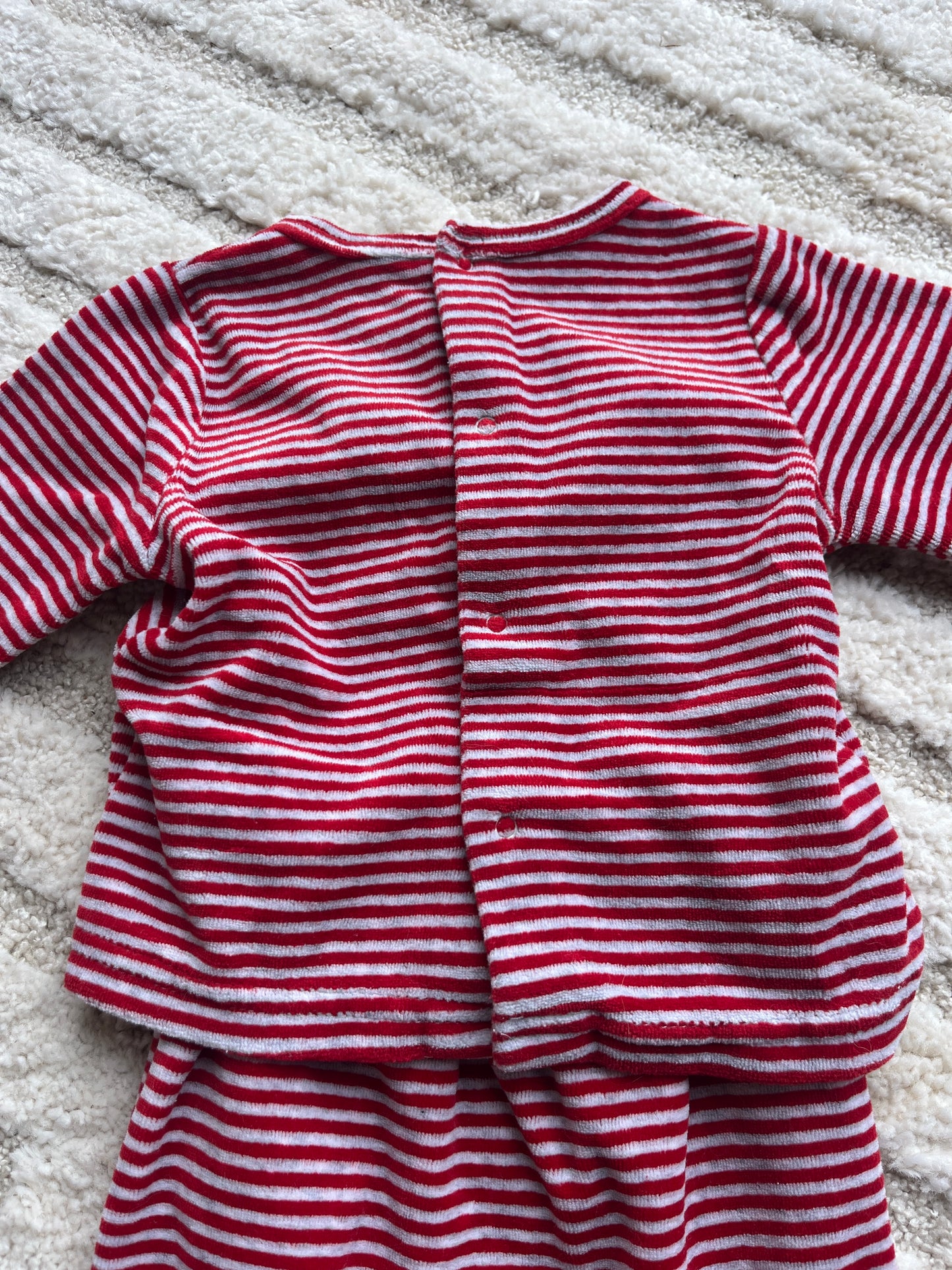 Pyjama velours 2 pièces à rayures rouges Verbaudet - 6 mois