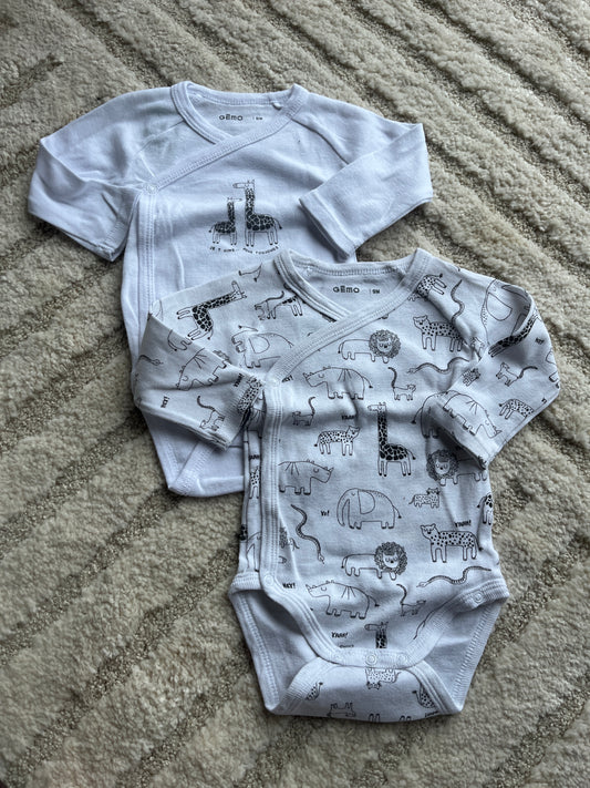 Lot de 2 bodies à manches longues blanc avec motifs animaux savane - 9 mois