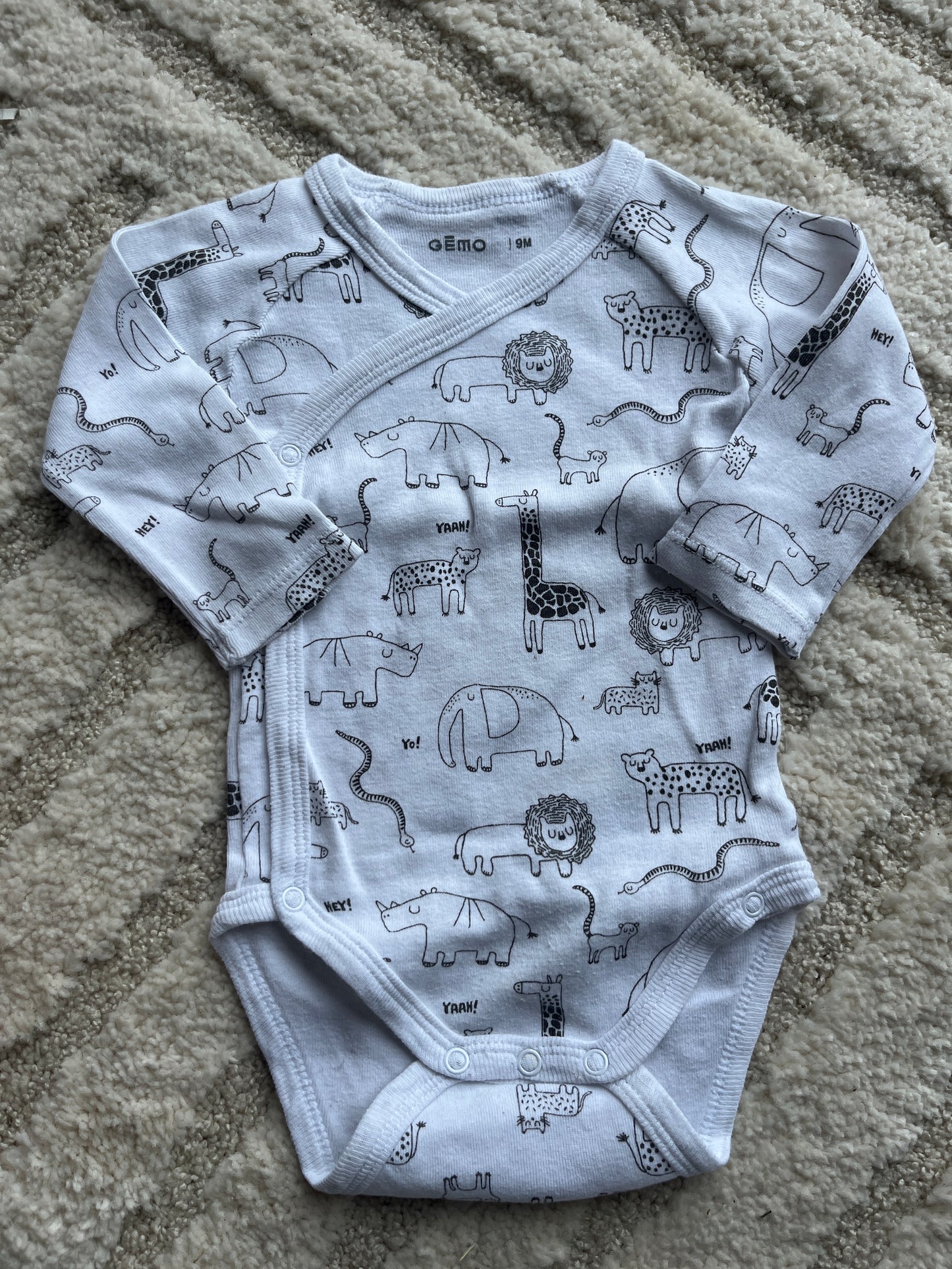 Lot de 2 bodies à manches longues blanc avec motifs animaux savane - 9 mois