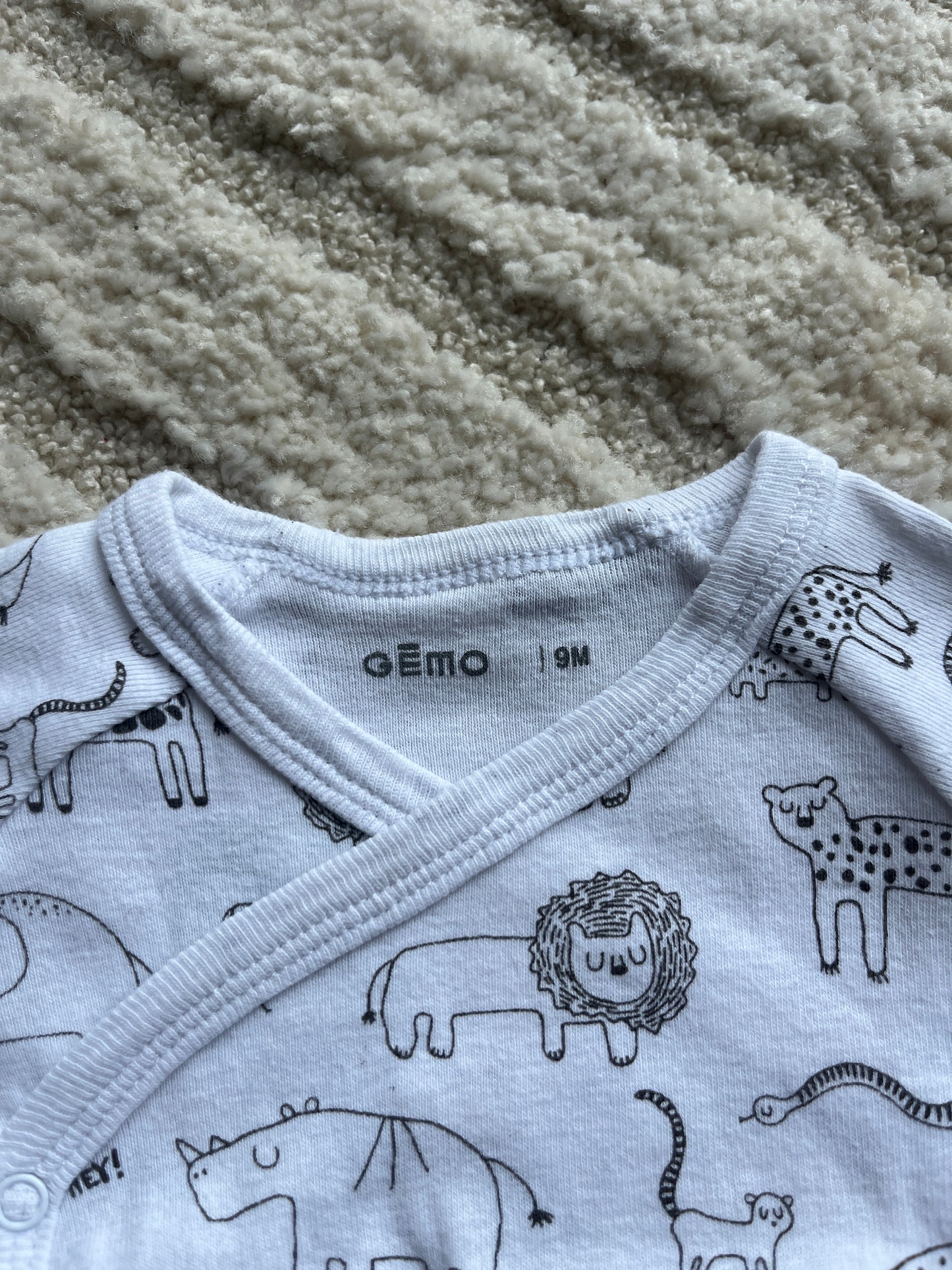 Lot de 2 bodies à manches longues blanc avec motifs animaux savane - 9 mois