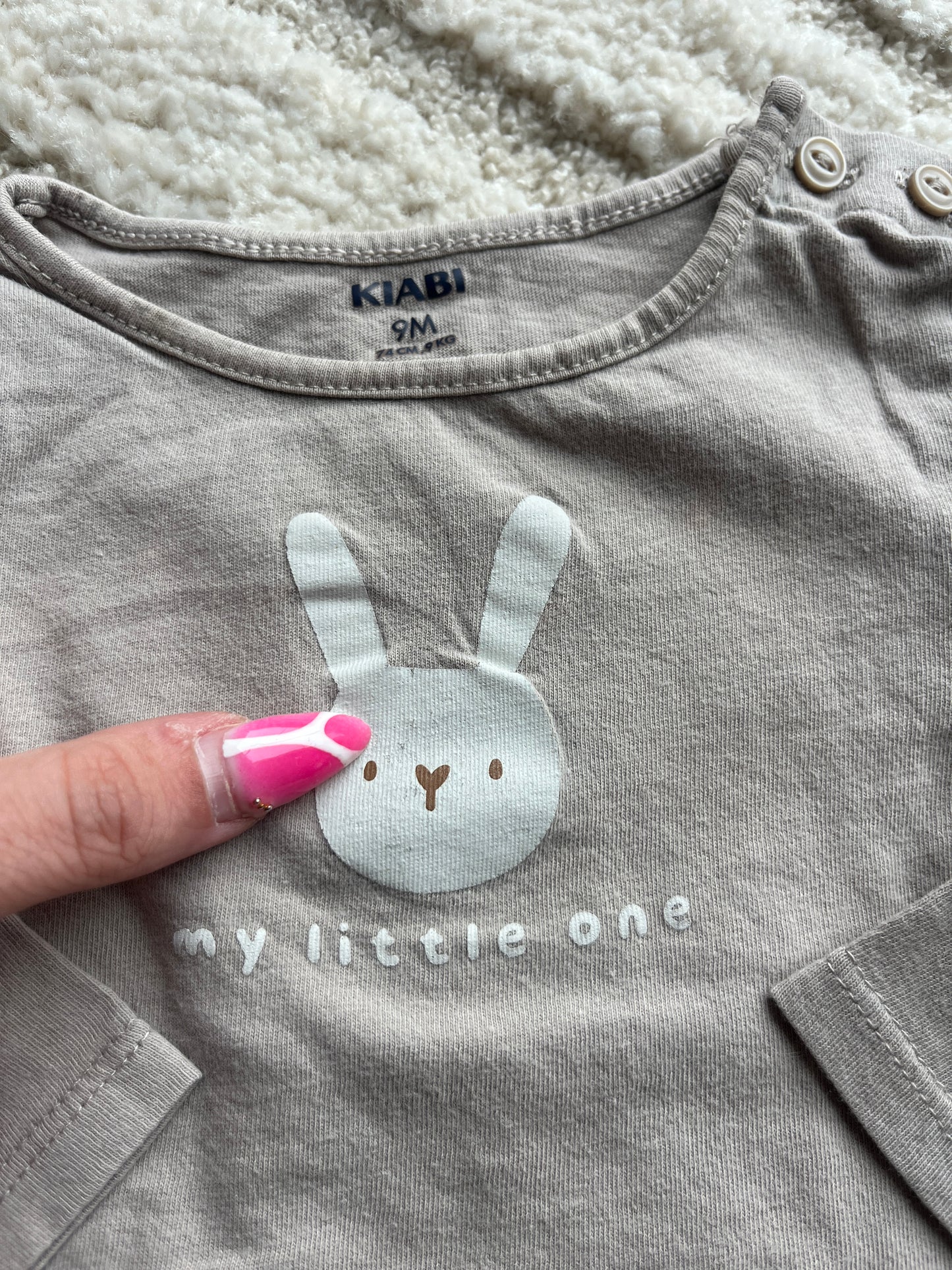 T-shirt à manches longues beige avec tête lapin - 9 mois