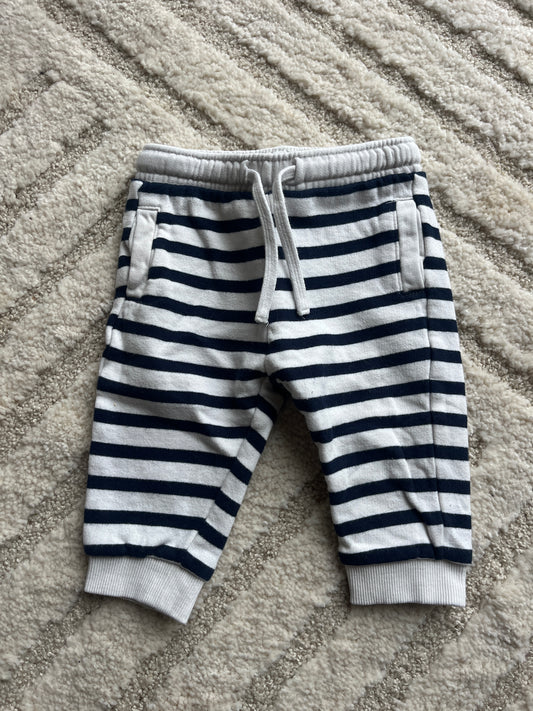 Jogging blanc rayé bleu marine molletonné à l’intérieur - 9 mois