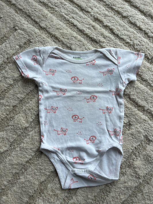 Body à manches courtes blanc motifs lions roses - 9 mois