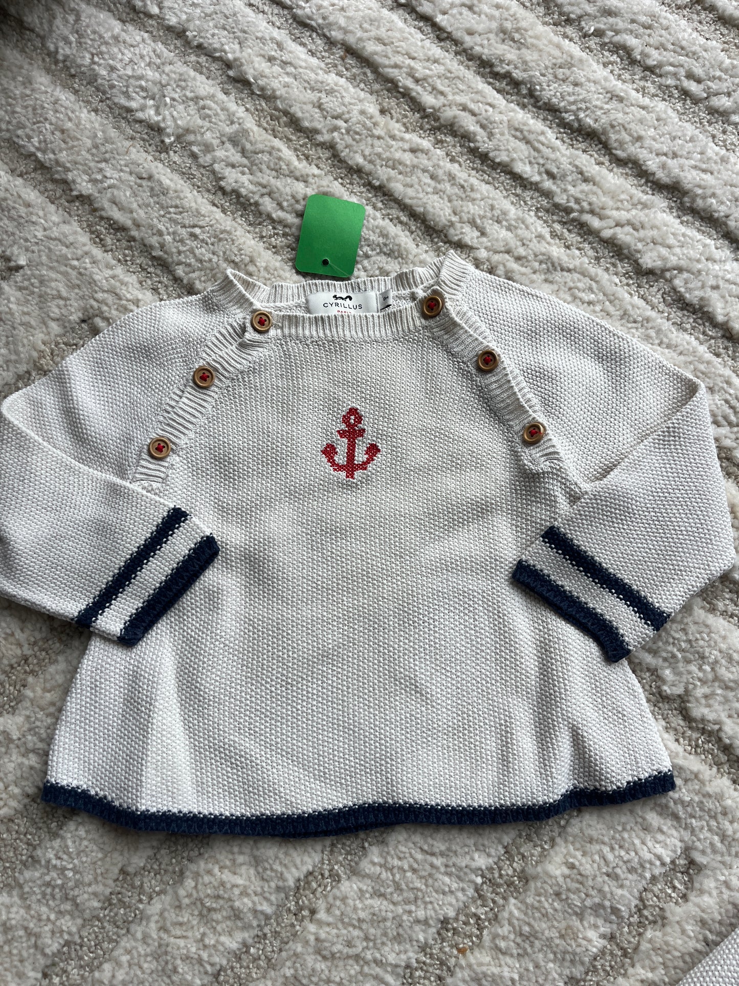 Ensemble en maille beige et bleu marine cardigan + legging Cyrillus - 9 mois