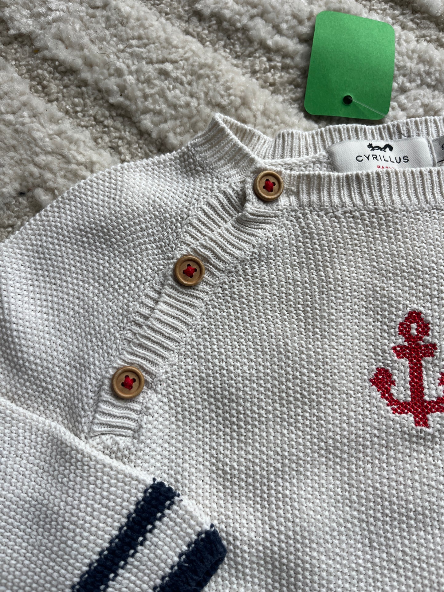 Ensemble en maille beige et bleu marine cardigan + legging Cyrillus - 9 mois