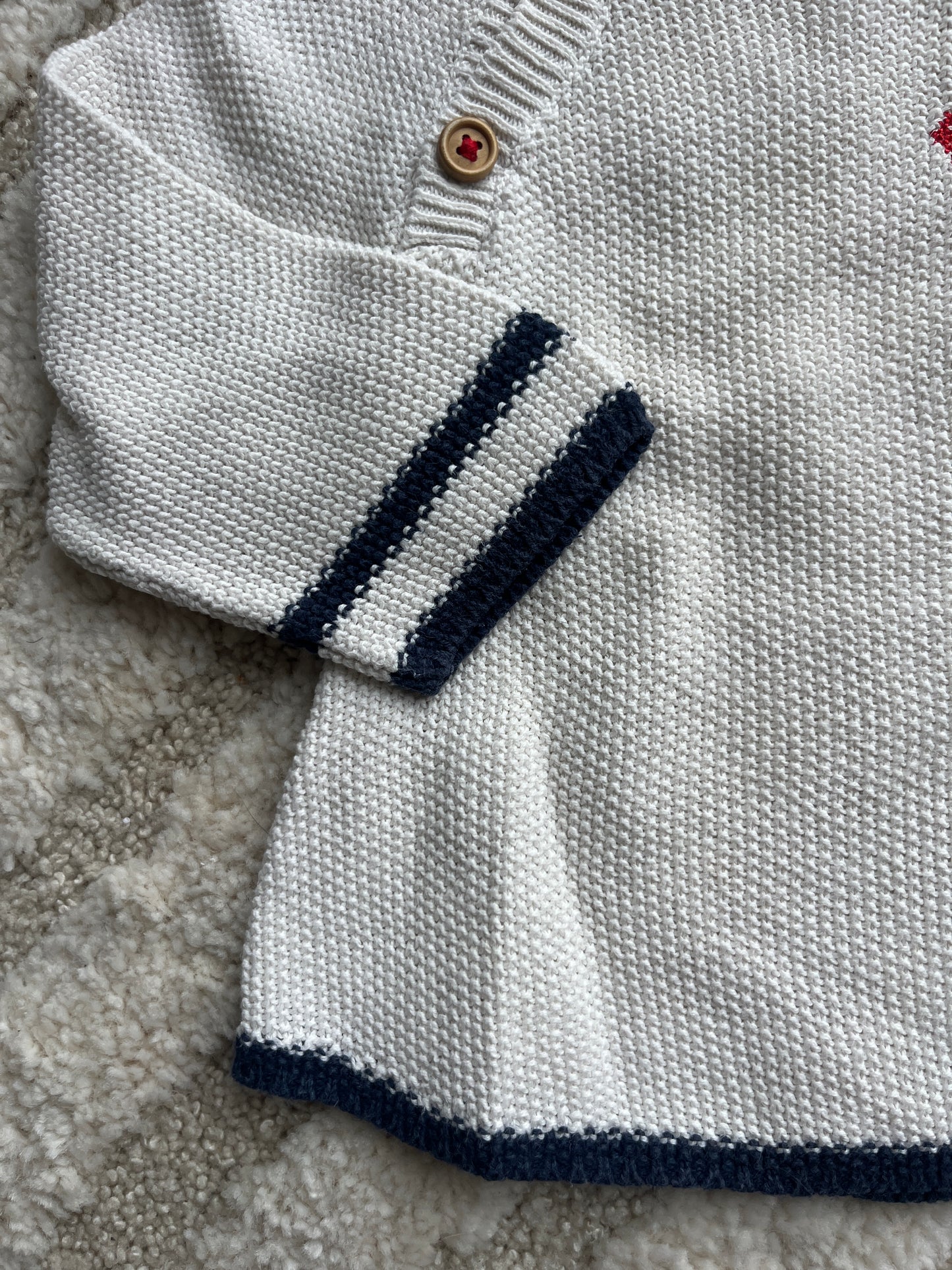 Ensemble en maille beige et bleu marine cardigan + legging Cyrillus - 9 mois