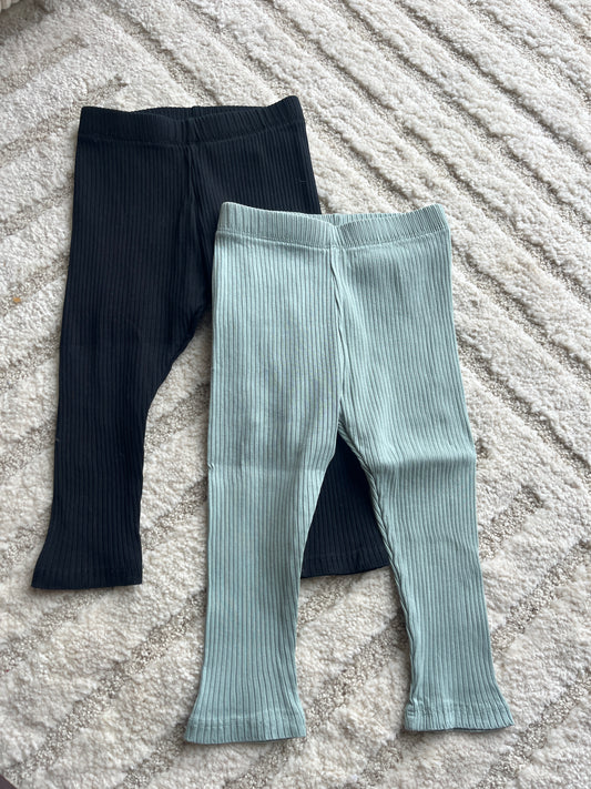 Lot de 2 leggings côtelés effet évasé aux chevilles vert et noir - 24 mois