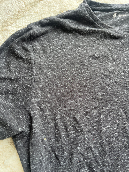 T-shirt à manches courtes noir chiné avec col V - 14 ans