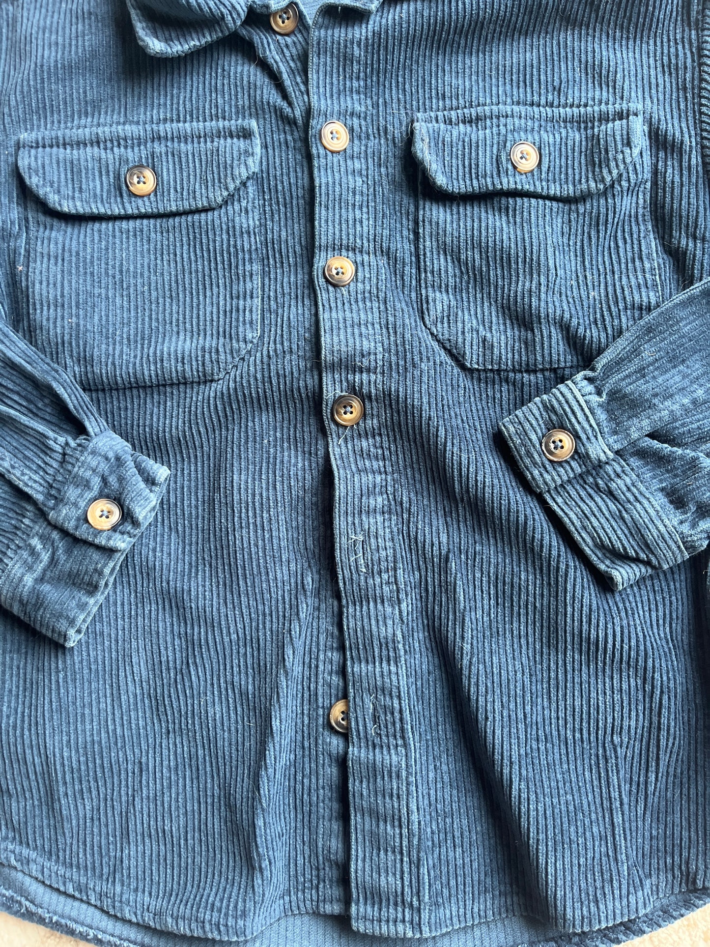 Surchemise à manches longues en velours côtelé bleu canard - 8/9 ans