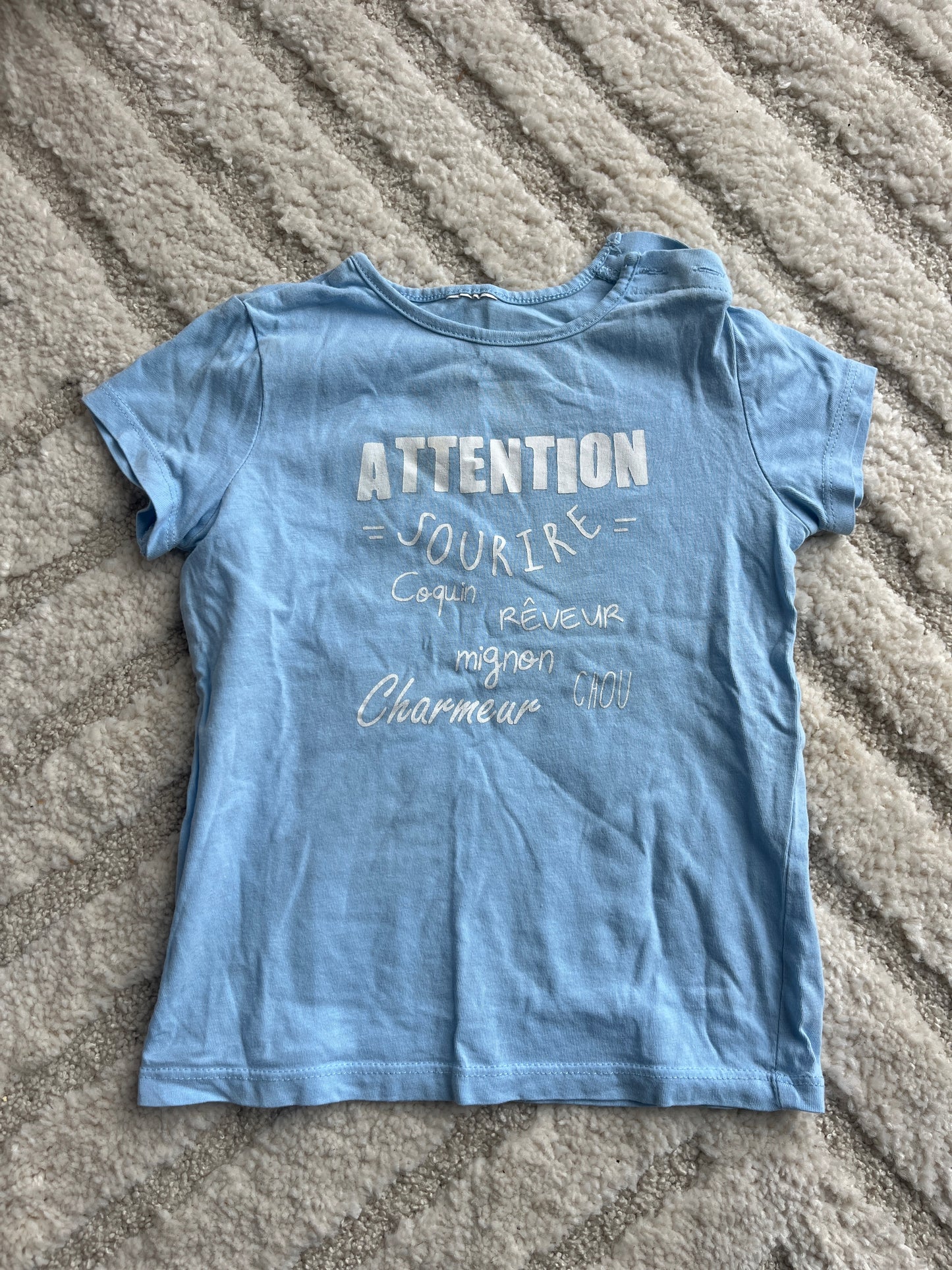 T-shirt en jersey à manches courtes bleu « attention sourire » - 18 mois