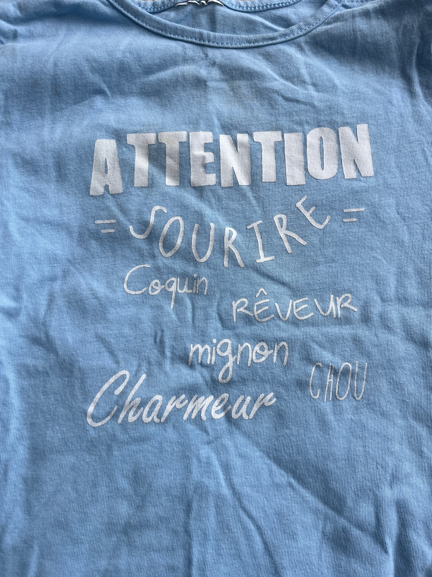 T-shirt en jersey à manches courtes bleu « attention sourire » - 18 mois