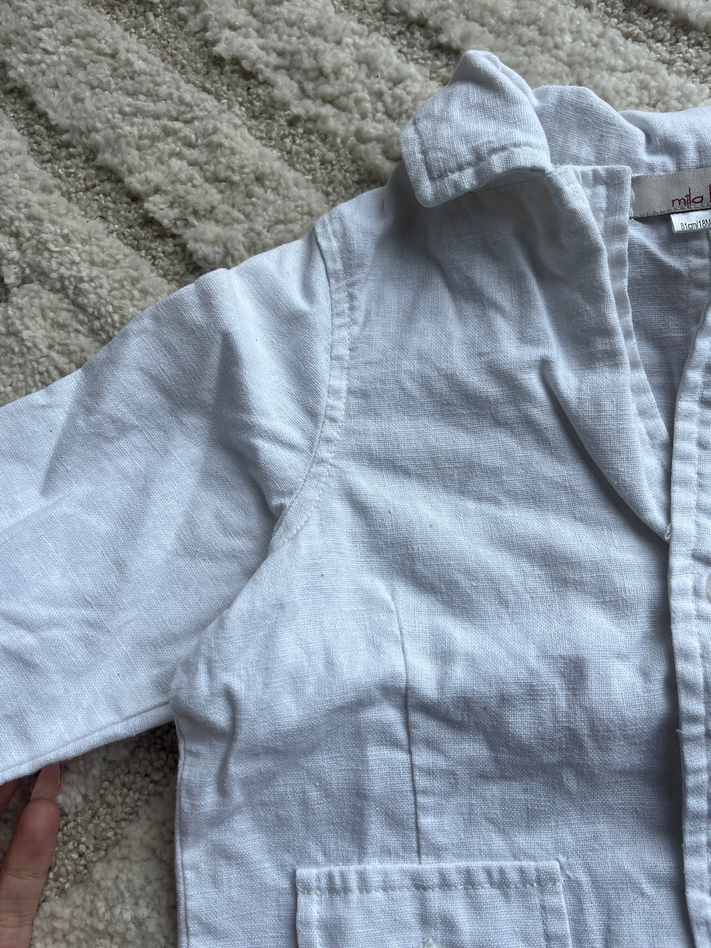 Chemise à manches longues blanche en lin avec poches - 18 mois