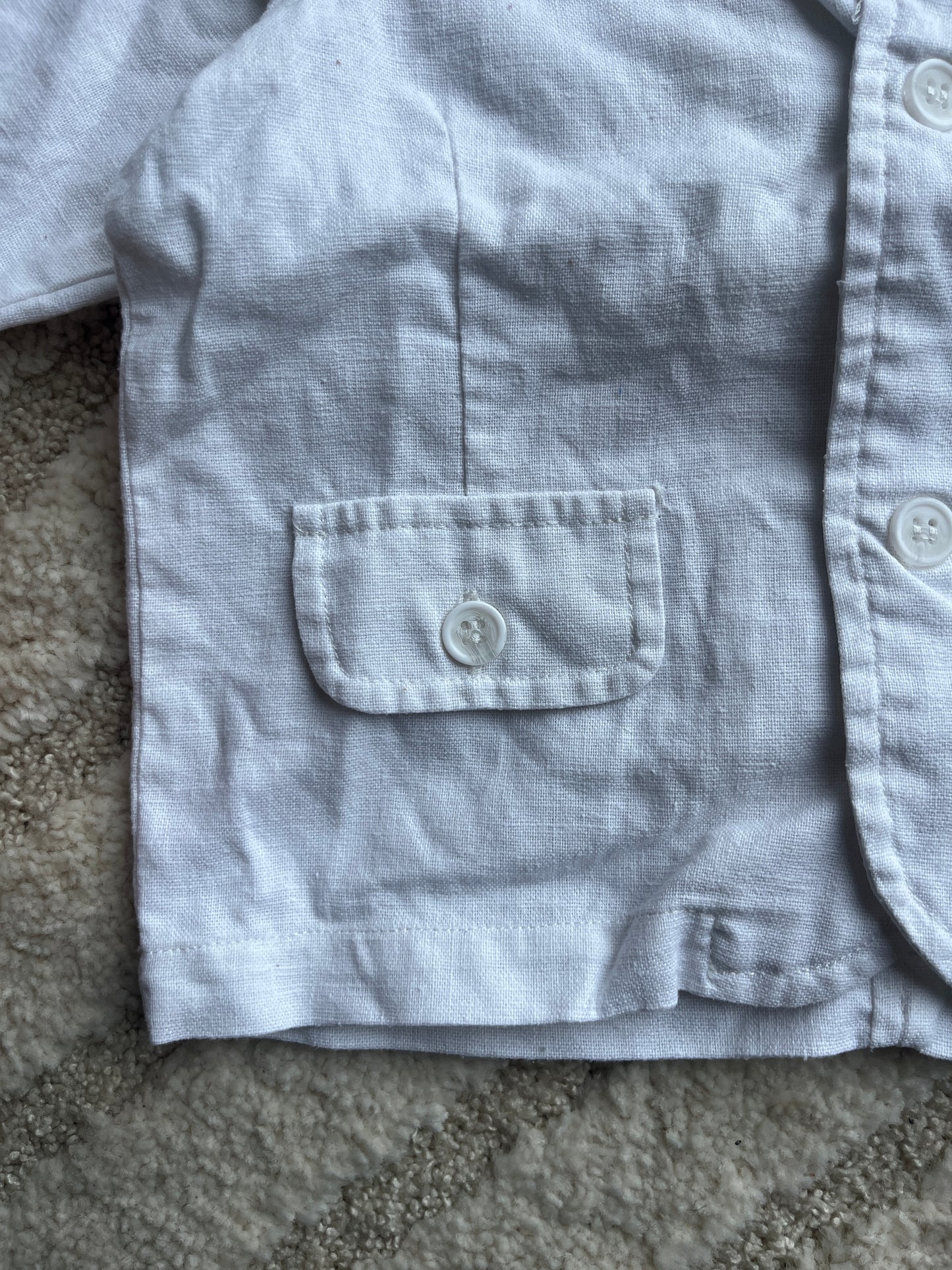 Chemise à manches longues blanche en lin avec poches - 18 mois