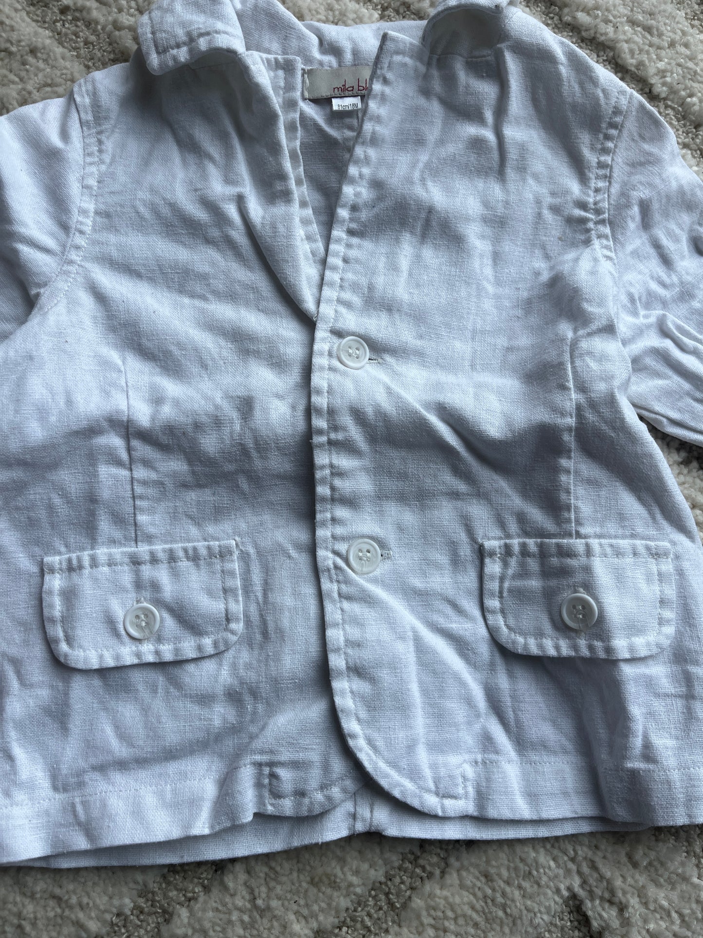 Chemise à manches longues blanche en lin avec poches - 18 mois