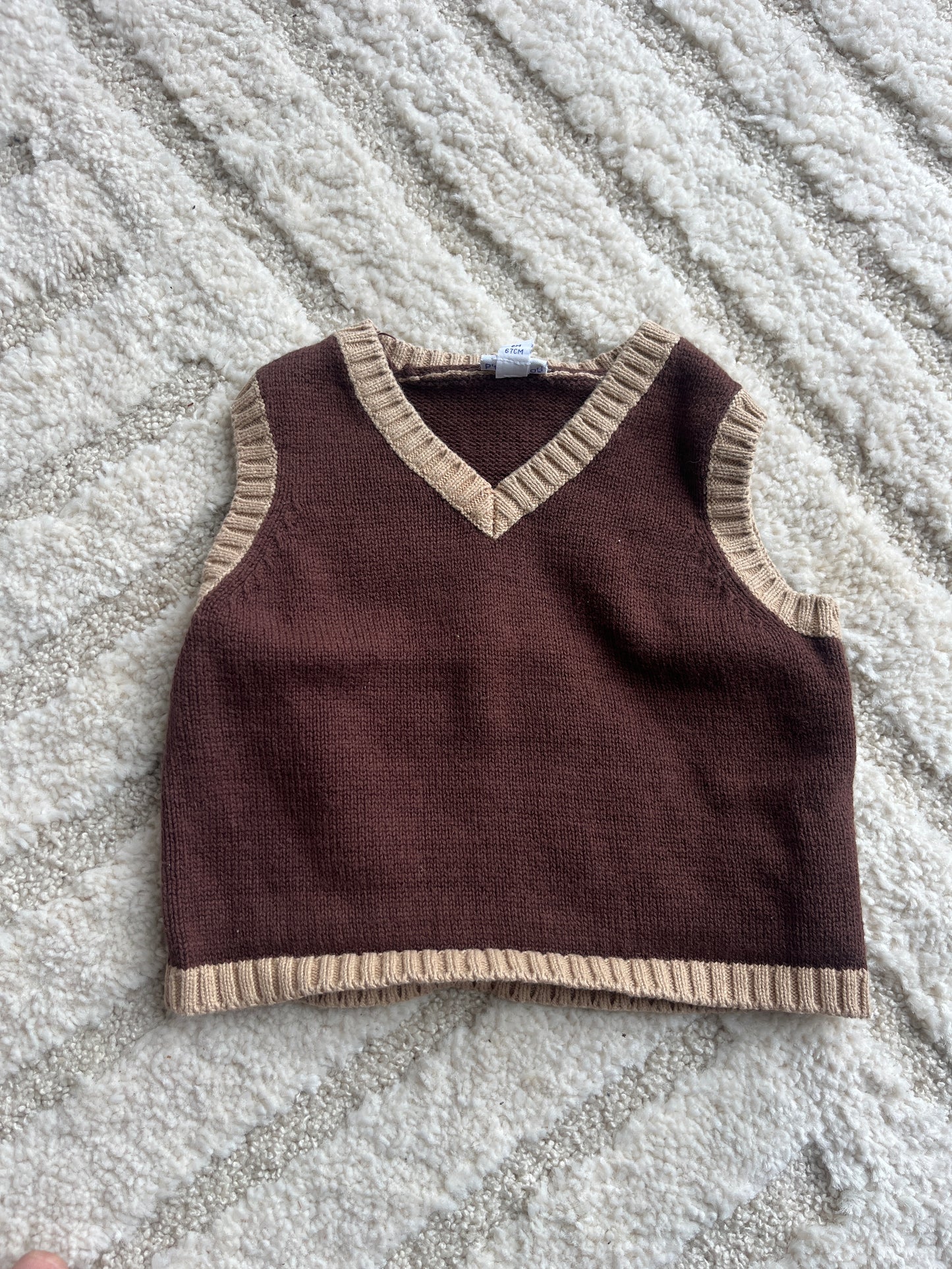 Pull sans manches en maille marron col V P’tit Bisou - 6 mois