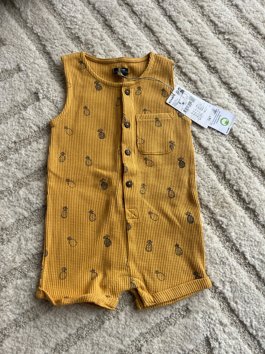 Barboteuse en maille gaufrée motifs ananas moutarde NEUF - 6 mois