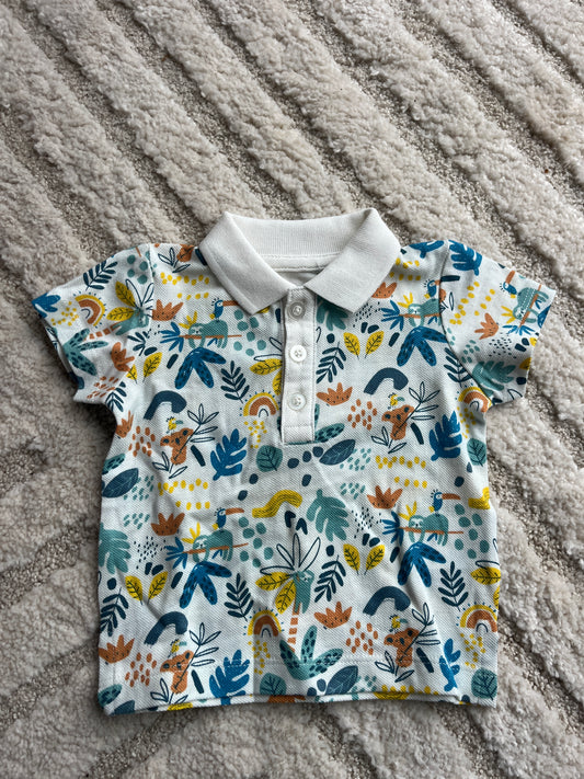 Polo à manches courtes blanc motifs feuilles - 6 mois