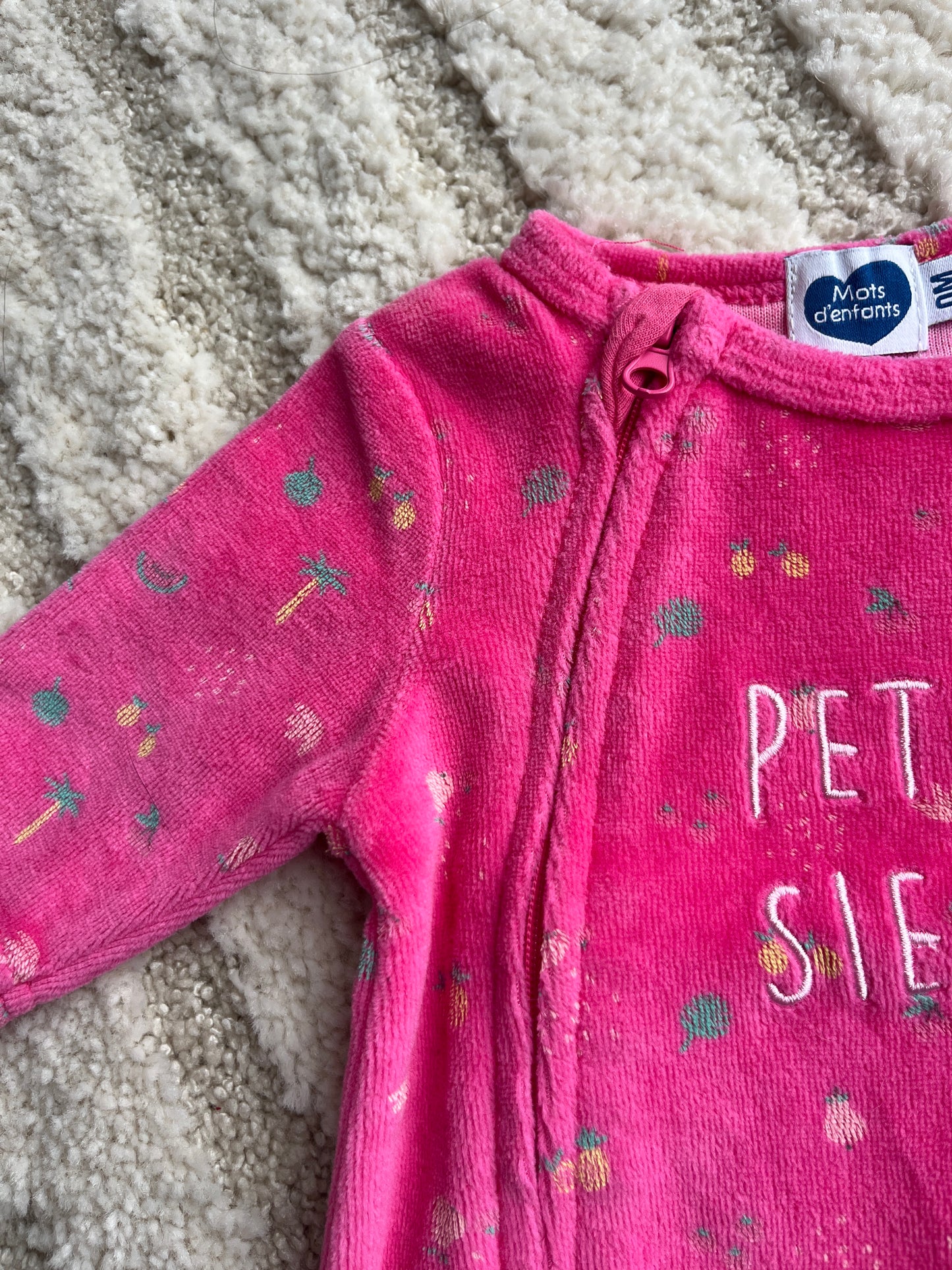 Pyjama velours rose à zip motifs palmiers « petite sieste » - 0 mois