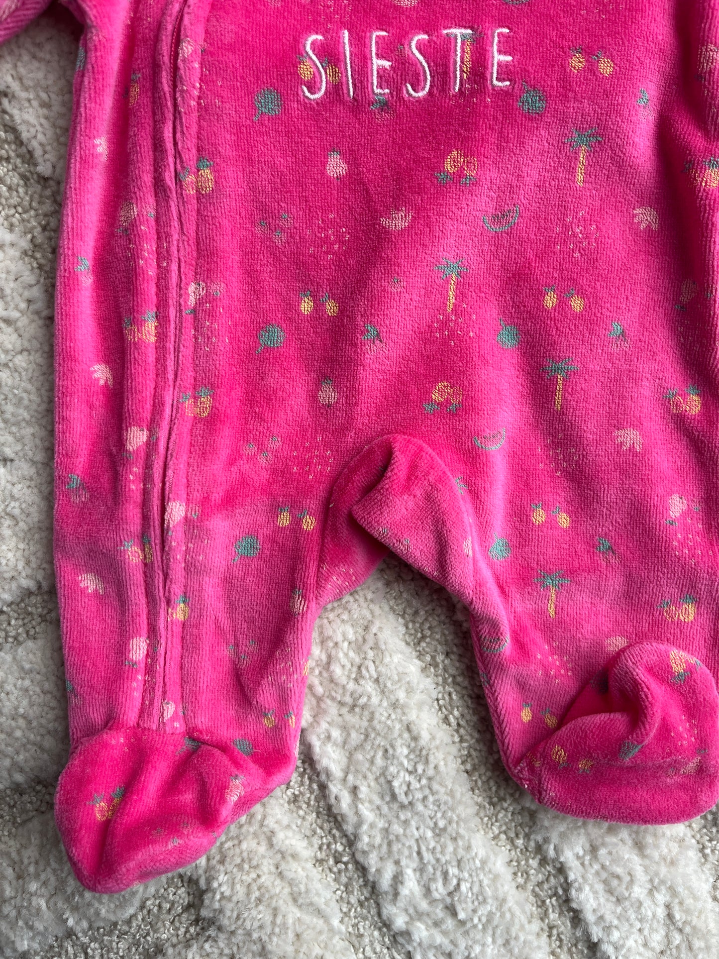 Pyjama velours rose à zip motifs palmiers « petite sieste » - 0 mois