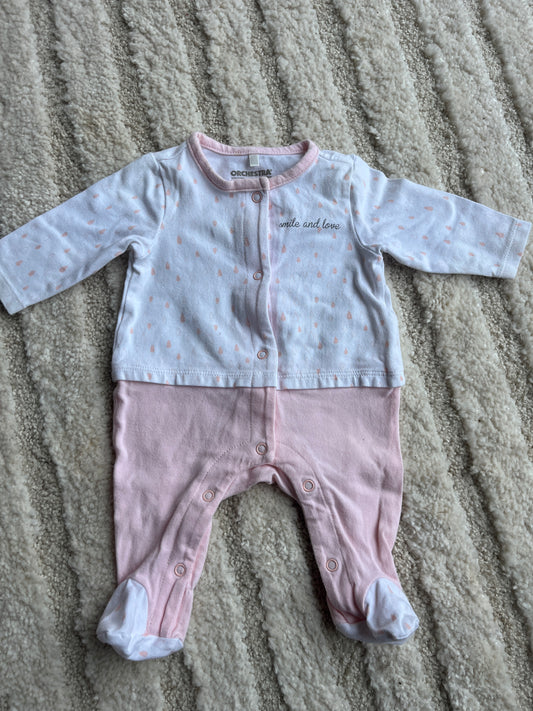 Pyjama léger blanc et rose pale « smile and love » - naissance