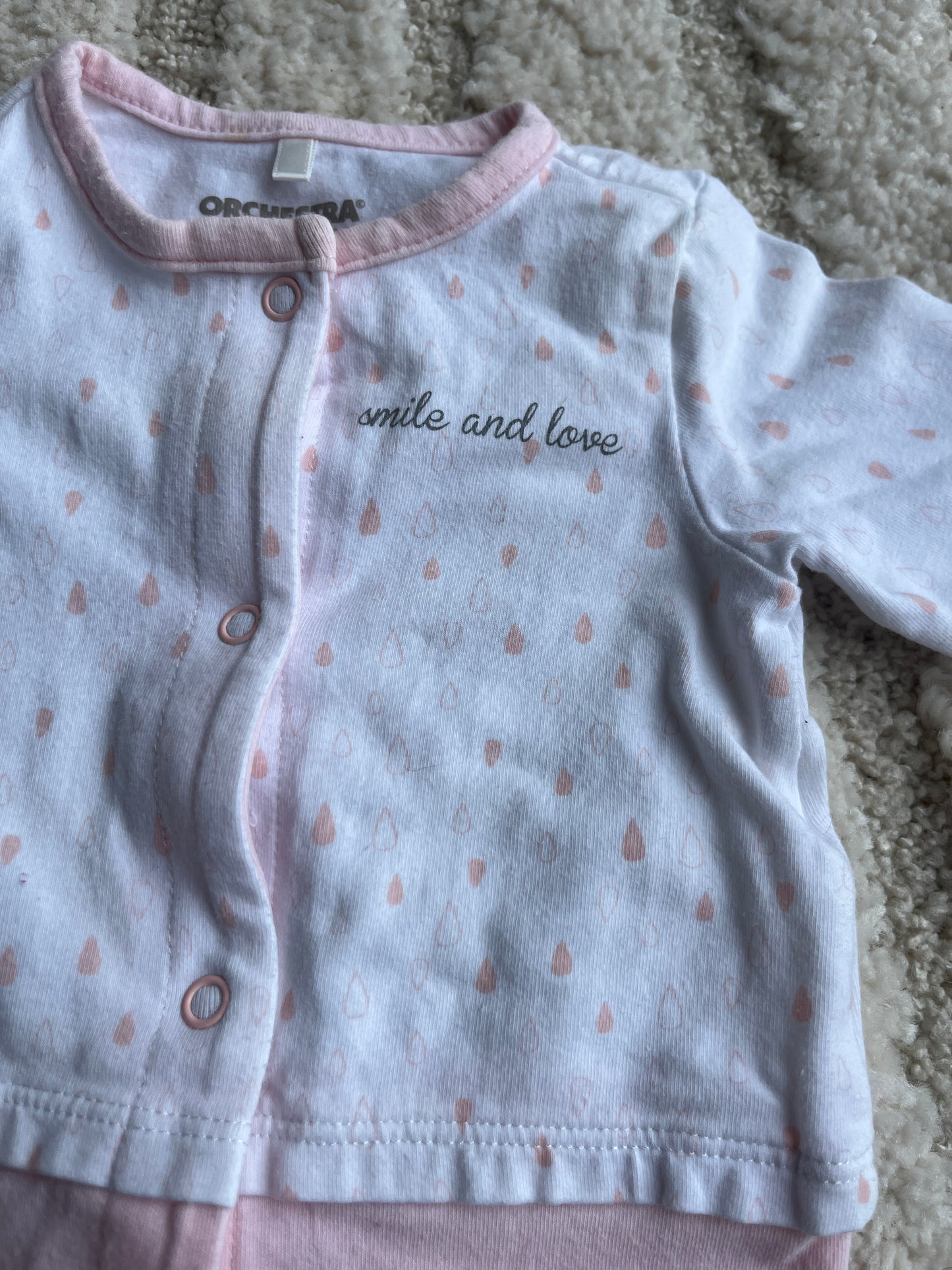 Pyjama léger blanc et rose pale « smile and love » - naissance